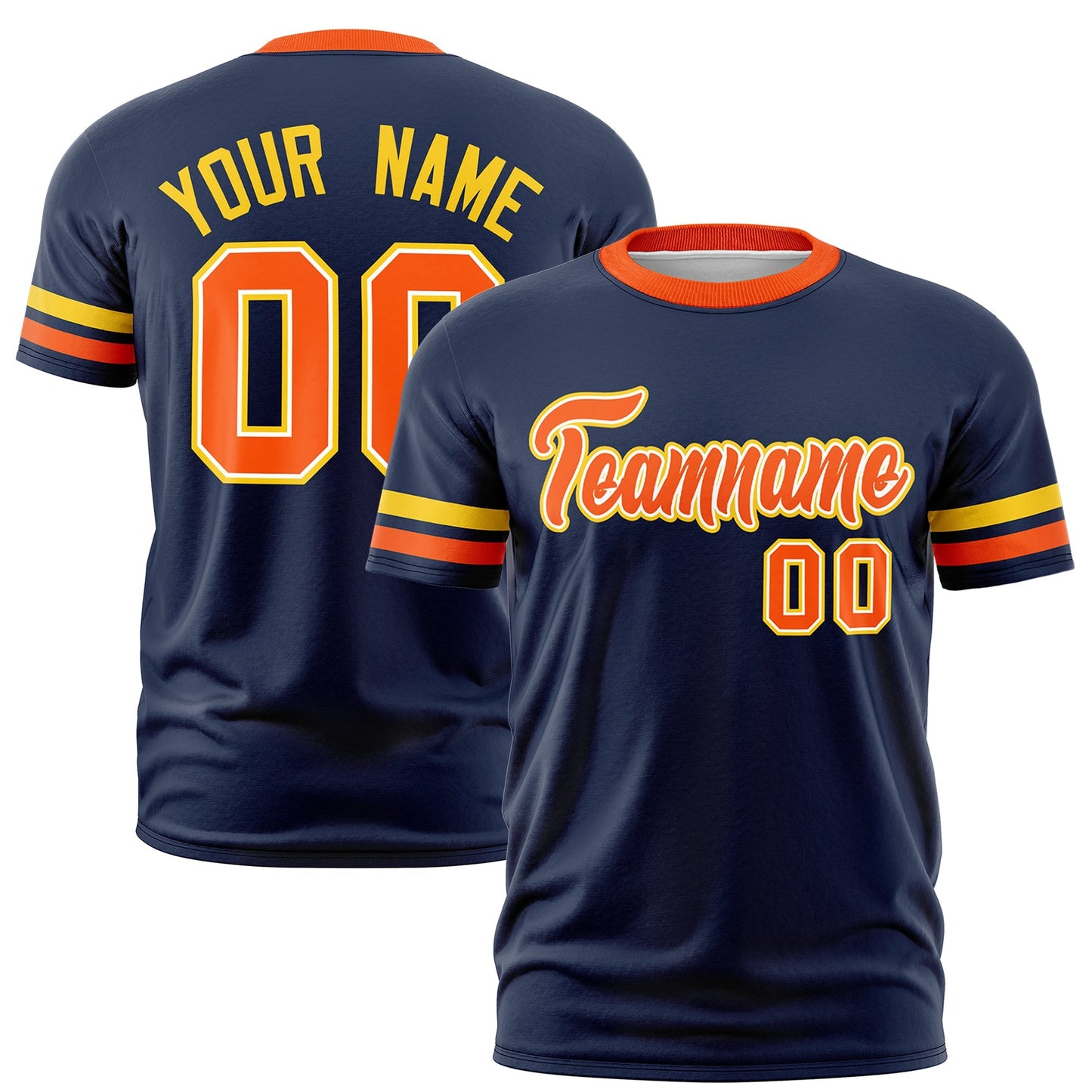 Custom Navy Orange T-shirt Classic Style Stripe Fashion Sports Shirt for Youth & Adults