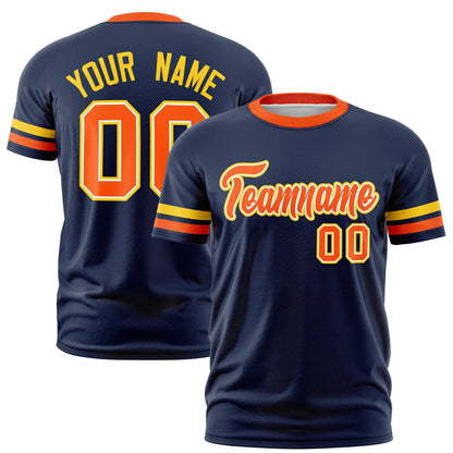 Custom Navy Orange T-shirt Classic Style Stripe Fashion Sports Shirt for Youth & Adults