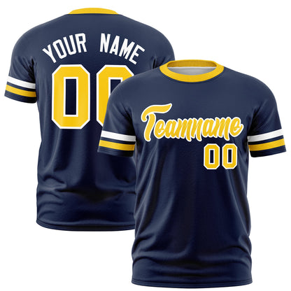 Custom Navy Gold T-shirt Classic Style Stripe Fashion Sports Shirt for Youth & Adults