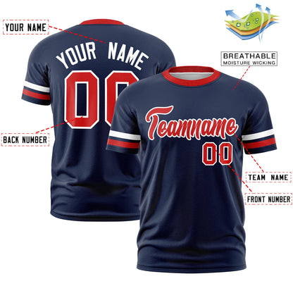 Custom Navy Red T-shirt Classic Style Stripe Fashion Sports Shirt for Youth & Adults