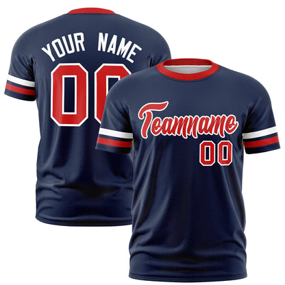 Custom Navy Red T-shirt Classic Style Stripe Fashion Sports Shirt for Youth & Adults