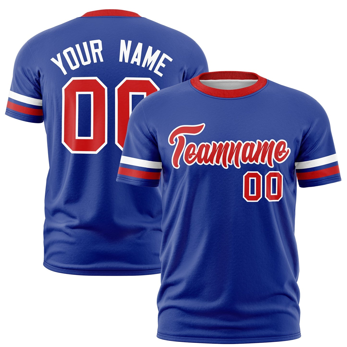 Custom Royal Blue Red T-shirt Classic Style Stripe Fashion Sports Shirt for Youth & Adults