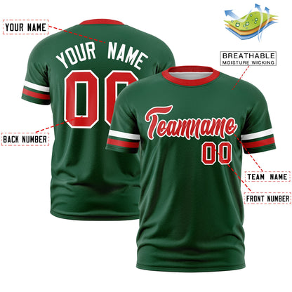 Custom Green Red T-shirt Classic Style Stripe Fashion Sports Shirt for Youth & Adults