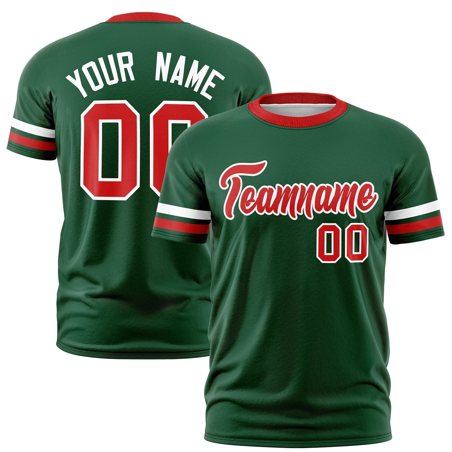 Custom Green Red T-shirt Classic Style Stripe Fashion Sports Shirt for Youth & Adults