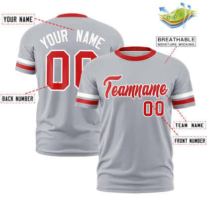 Custom Gray Red T-shirt Classic Style Stripe Fashion Sports Shirt for Youth & Adults