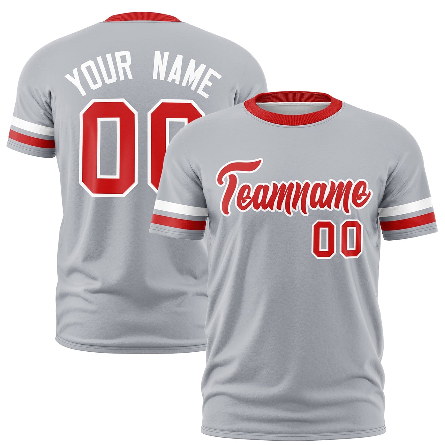 Custom Gray Red T-shirt Classic Style Stripe Fashion Sports Shirt for Youth & Adults