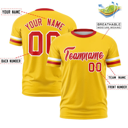 Custom Gold Red T-shirt Classic Style Stripe Fashion Sports Shirt for Youth & Adults