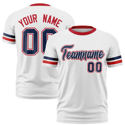 Custom White Red T-shirt Classic Style Stripe Fashion Sports Shirt for Youth & Adults