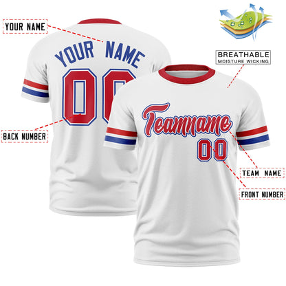 Custom White Royal Blue T-shirt Classic Style Stripe Fashion Sports Shirt for Youth & Adults