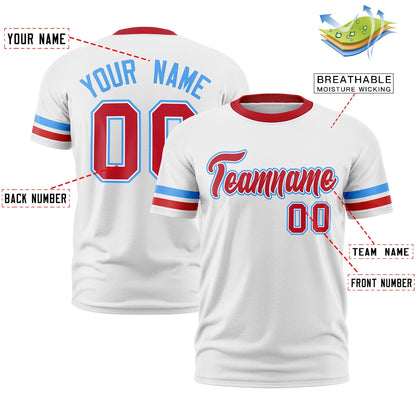 Custom White Red T-shirt Classic Style Stripe Fashion Sports Shirt for Youth & Adults