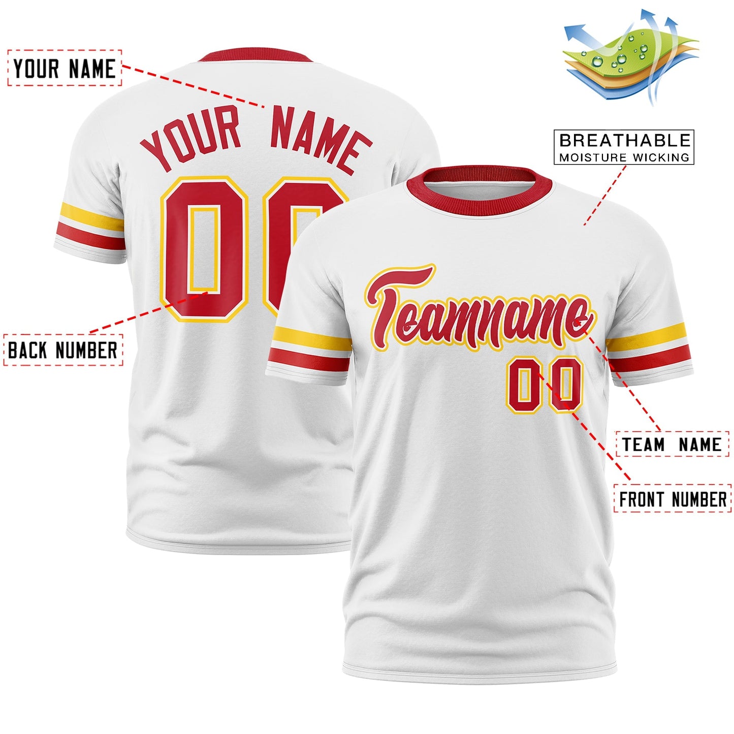 Custom White Red T-shirt Classic Style Stripe Fashion Sports Shirt for Youth & Adults