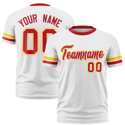 Custom White Red T-shirt Classic Style Stripe Fashion Sports Shirt for Youth & Adults