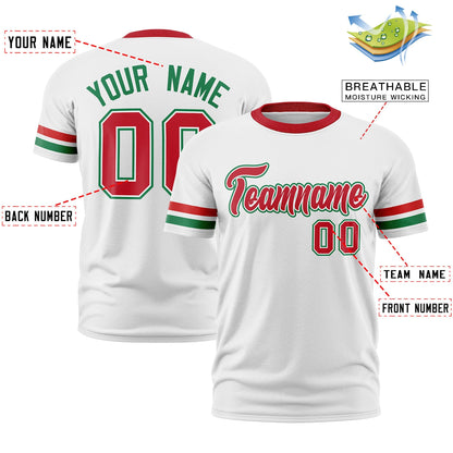Custom White Kelly Green T-shirt Classic Style Stripe Fashion Sports Shirt for Youth & Adults
