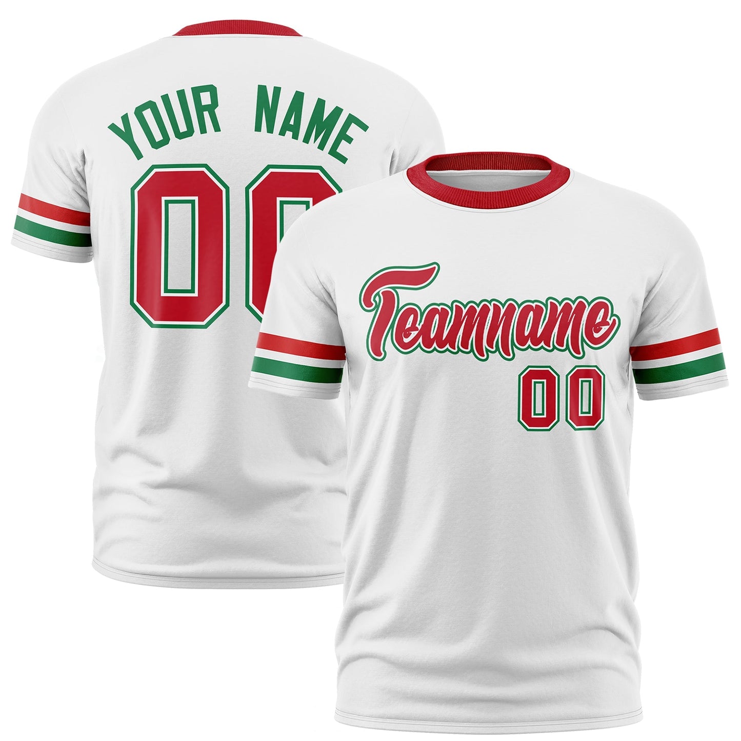 Custom White Kelly Green T-shirt Classic Style Stripe Fashion Sports Shirt for Youth & Adults