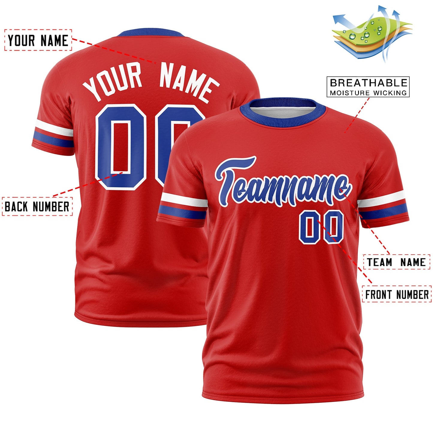 Custom Red Royal Blue T-shirt Classic Style Stripe Fashion Sports Shirt for Youth & Adults