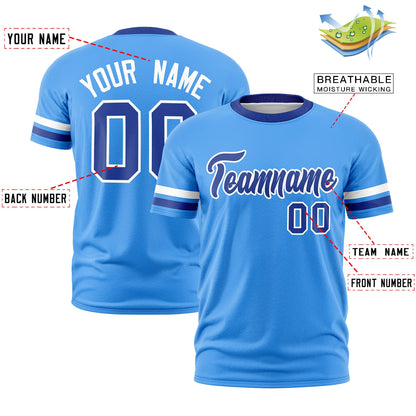 Custom Powder Blue Royal Blue T-shirt Classic Style Stripe Fashion Sports Shirt for Youth & Adults