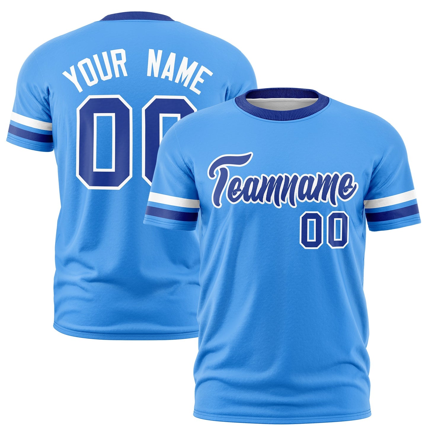 Custom Powder Blue Royal Blue T-shirt Classic Style Stripe Fashion Sports Shirt for Youth & Adults