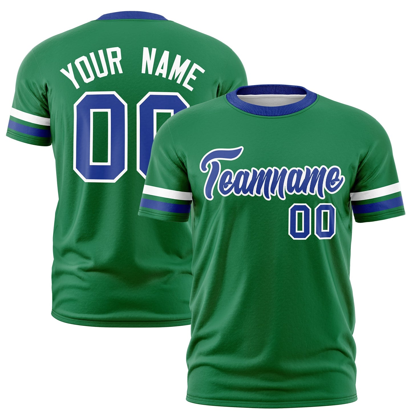 Custom Kelly Green Royal Blue T-shirt Classic Style Stripe Fashion Sports Shirt for Youth & Adults