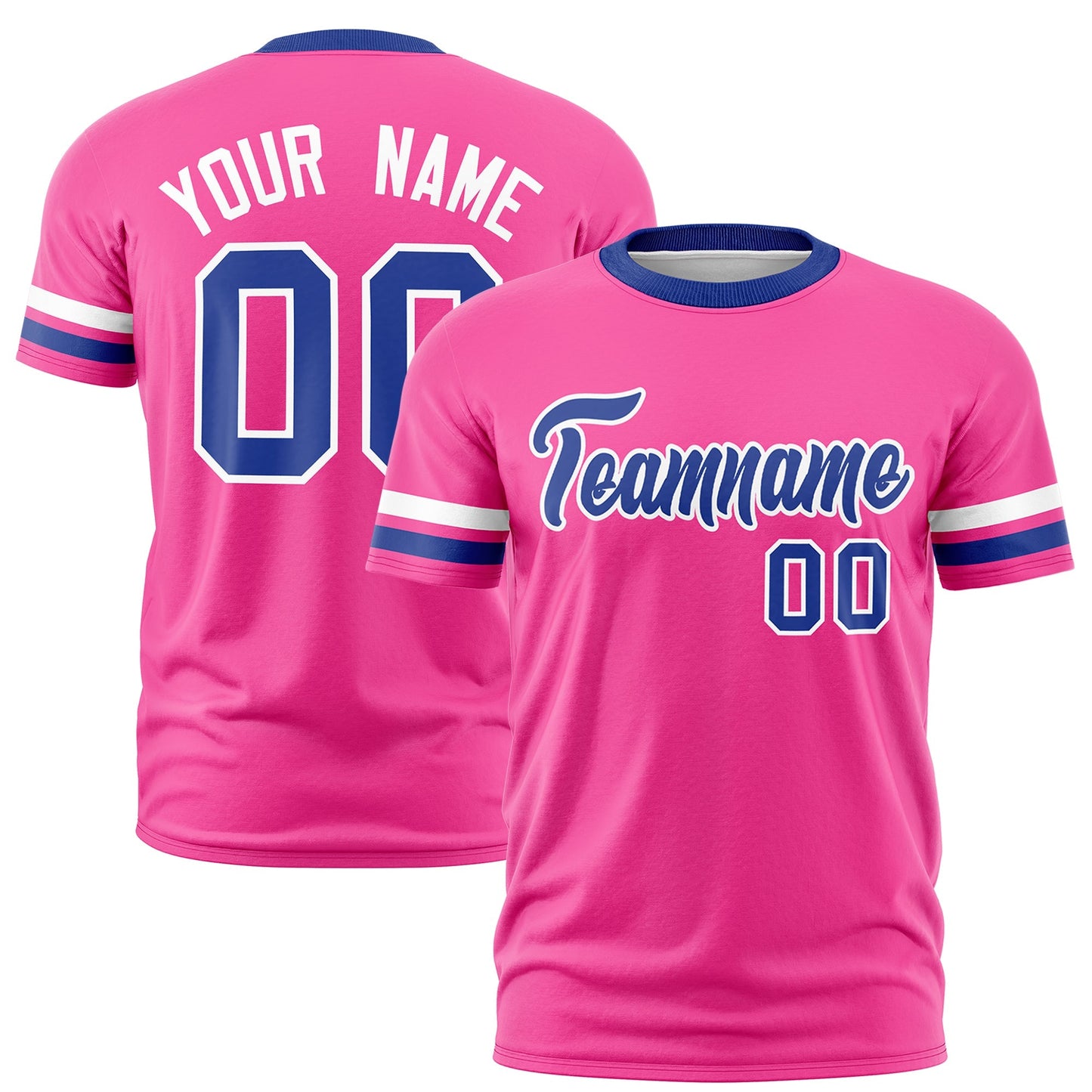 Custom Pink Royal Blue T-shirt Classic Style Stripe Fashion Sports Shirt for Youth & Adults