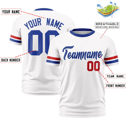 Custom White Royal Blue T-shirt Classic Style Stripe Fashion Sports Shirt for Youth & Adults