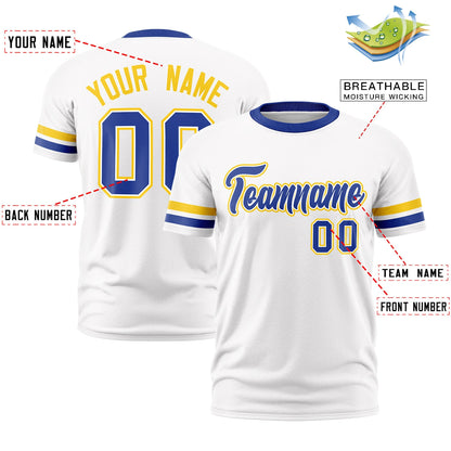 Custom White Royal Blue T-shirt Classic Style Stripe Fashion Sports Shirt for Youth & Adults
