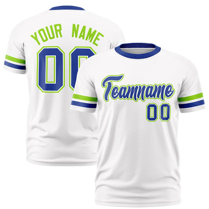 Custom White Royal Blue T-shirt Classic Style Stripe Fashion Sports Shirt for Youth & Adults