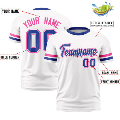 Custom White Royal Blue T-shirt Classic Style Stripe Fashion Sports Shirt for Youth & Adults
