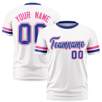 Custom White Royal Blue T-shirt Classic Style Stripe Fashion Sports Shirt for Youth & Adults