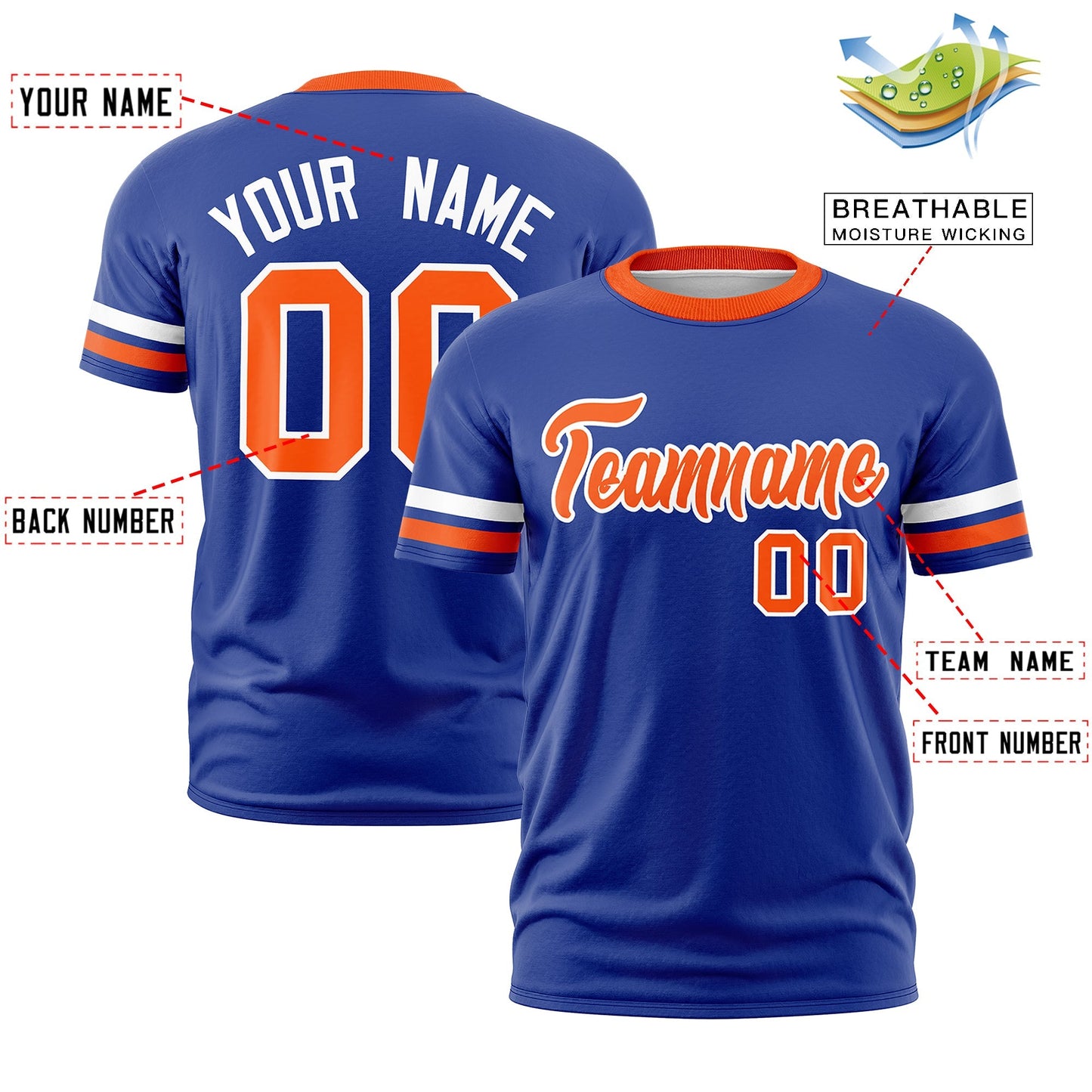 Custom Royal Blue Orange T-shirt Classic Style Stripe Fashion Sports Shirt for Youth & Adults