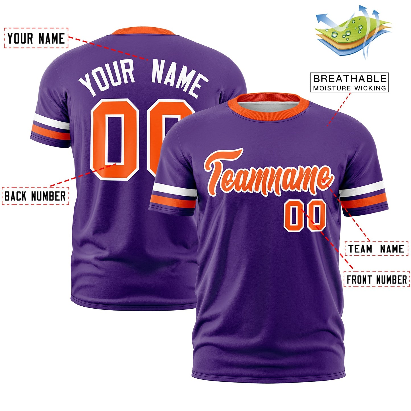 Custom Purple Orange T-shirt Classic Style Stripe Fashion Sports Shirt for Youth & Adults