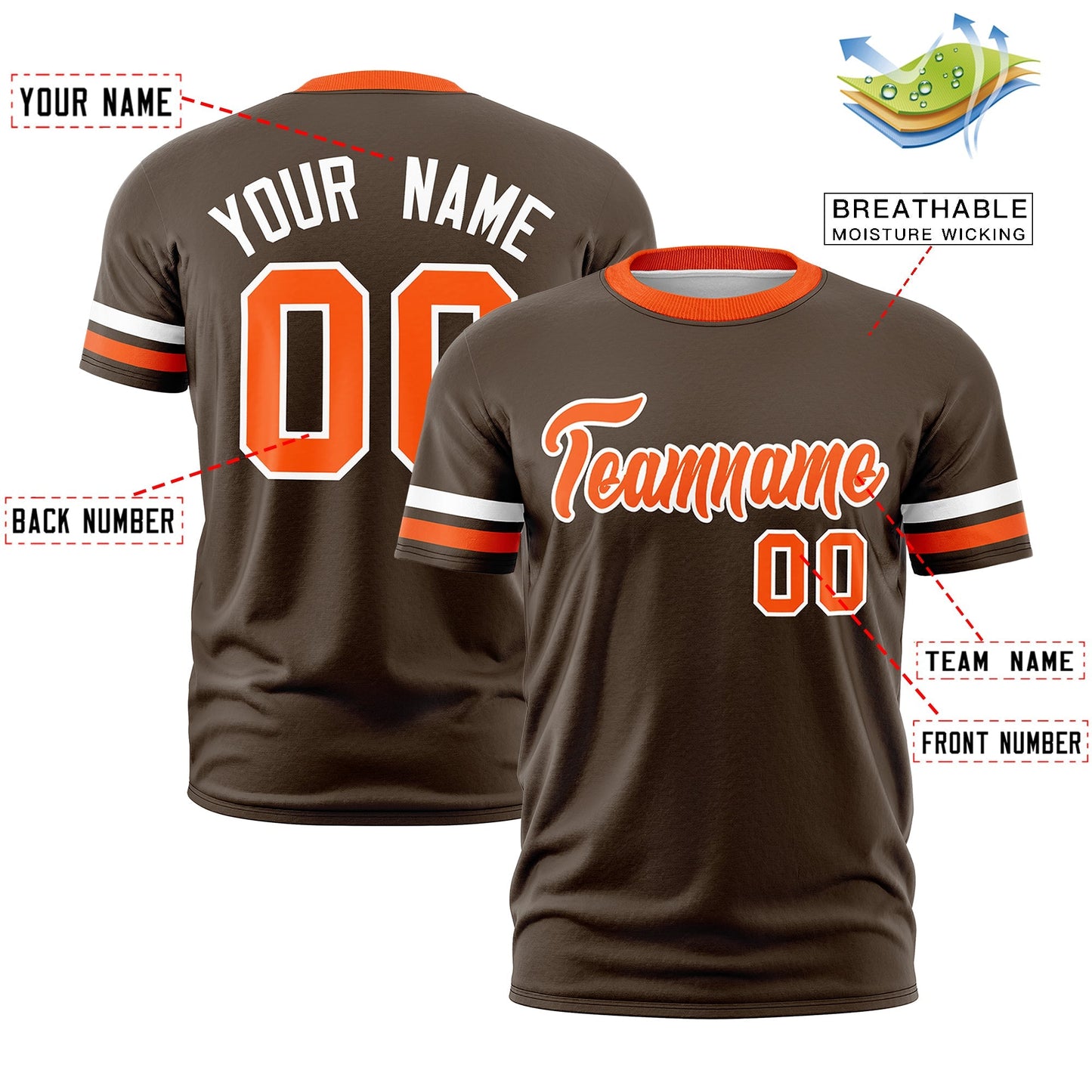 Custom Brown Orange T-shirt Classic Style Stripe Fashion Sports Shirt for Youth & Adults
