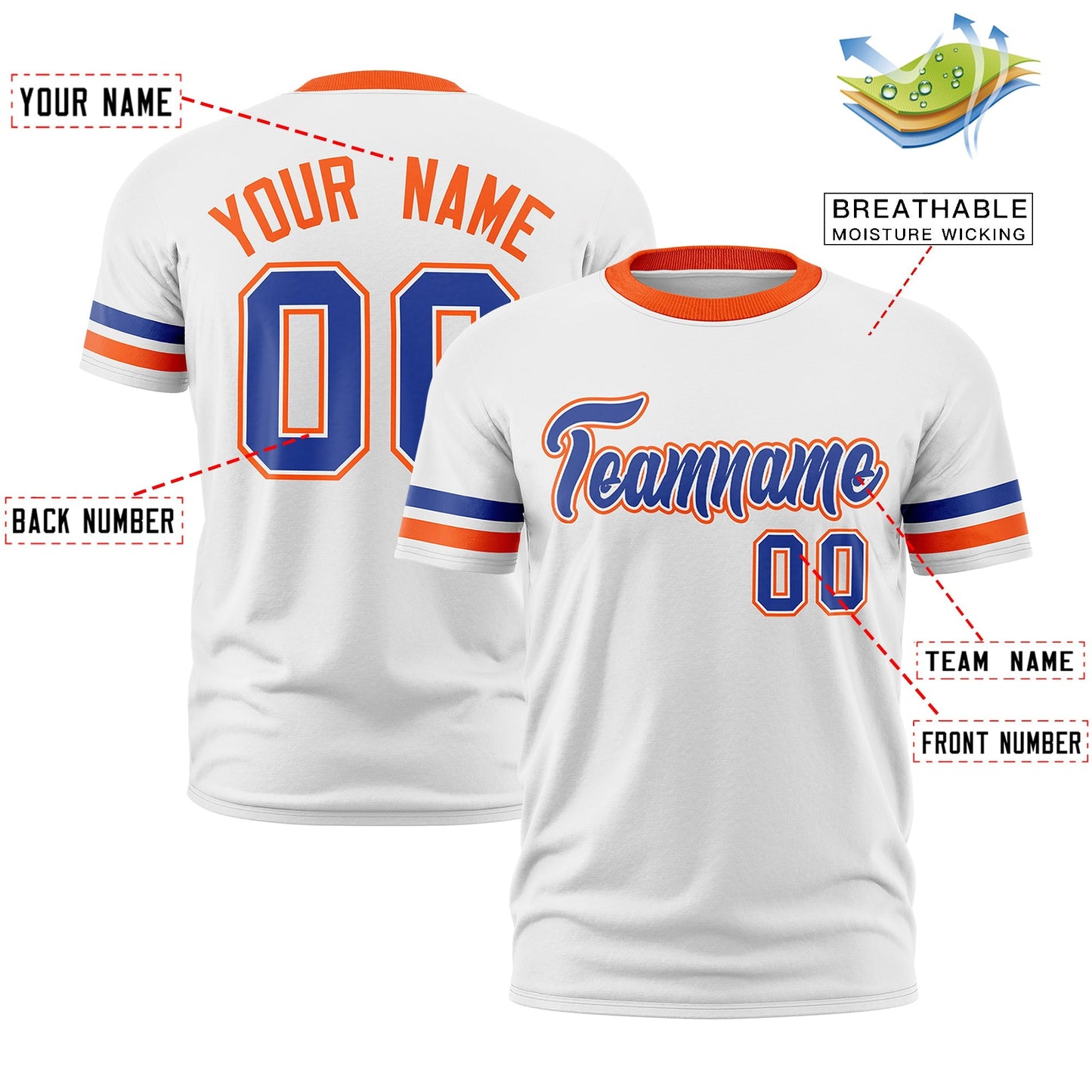 Custom White Orange T-shirt Classic Style Stripe Fashion Sports Shirt for Youth & Adults