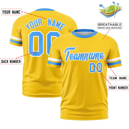 Custom Gold Powder Blue T-shirt Classic Style Stripe Fashion Sports Shirt for Youth & Adults