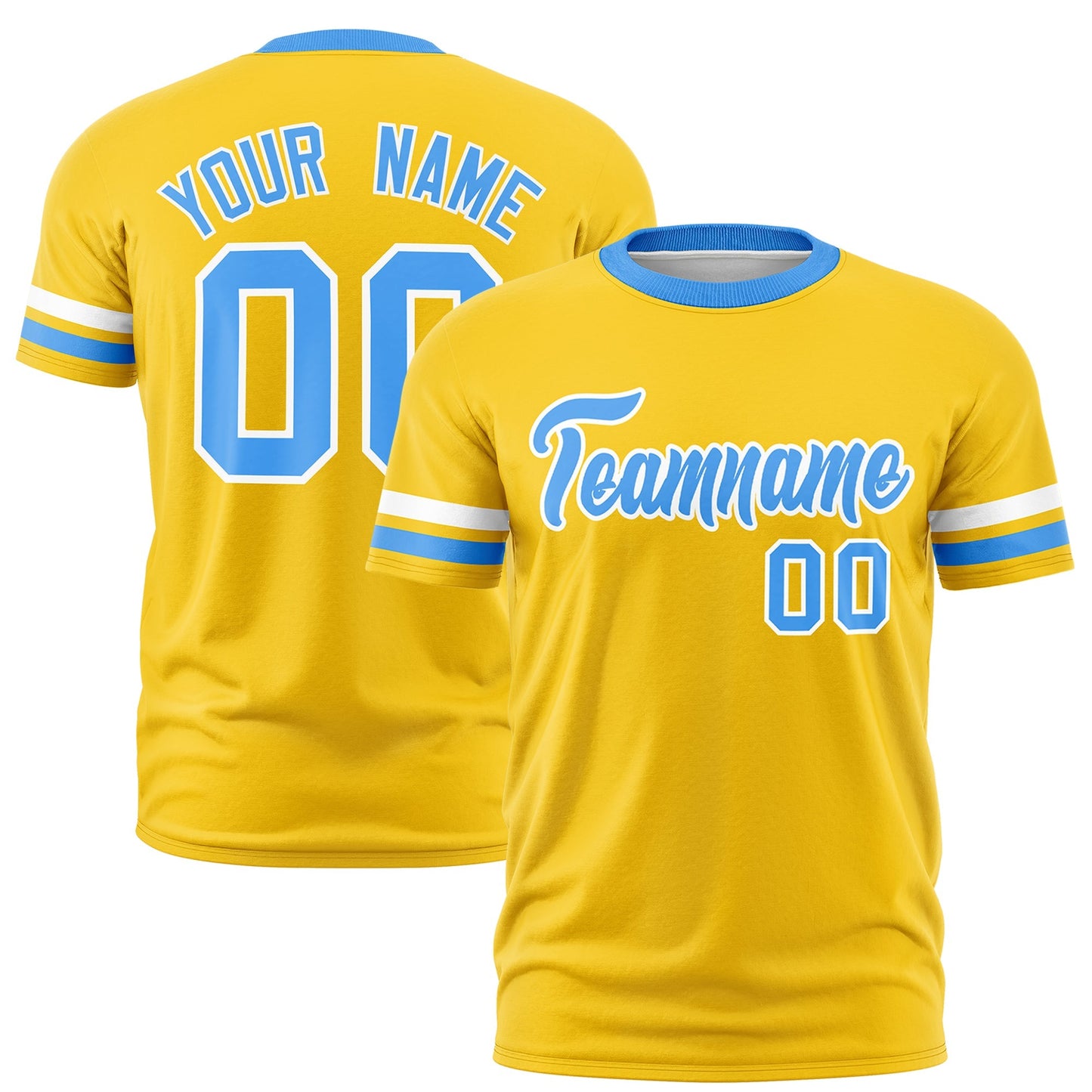 Custom Gold Powder Blue T-shirt Classic Style Stripe Fashion Sports Shirt for Youth & Adults