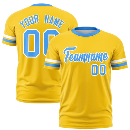 Custom Gold Powder Blue T-shirt Classic Style Stripe Fashion Sports Shirt for Youth & Adults