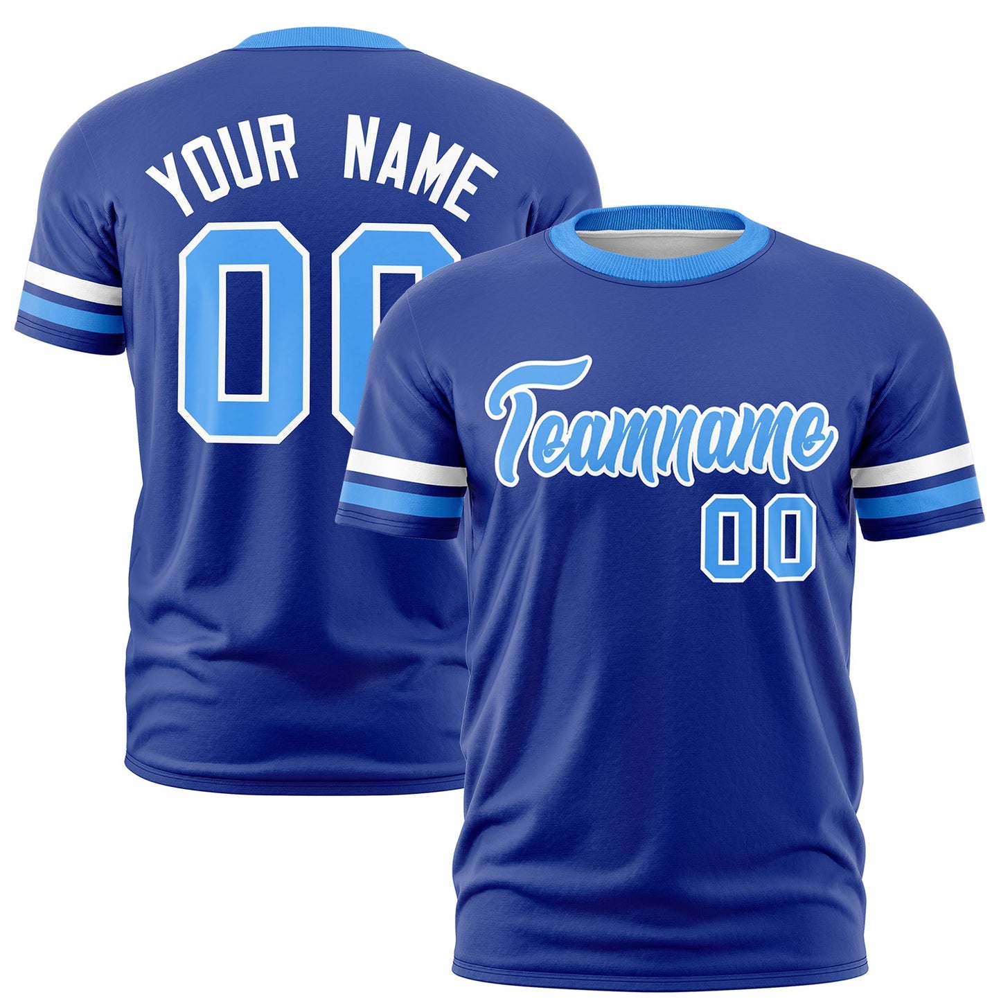 Custom Royal Blue Powder Blue T-shirt Classic Style Stripe Fashion Sports Shirt for Youth & Adults