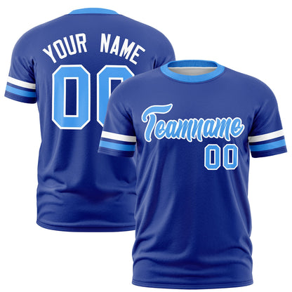Custom Royal Blue Powder Blue T-shirt Classic Style Stripe Fashion Sports Shirt for Youth & Adults