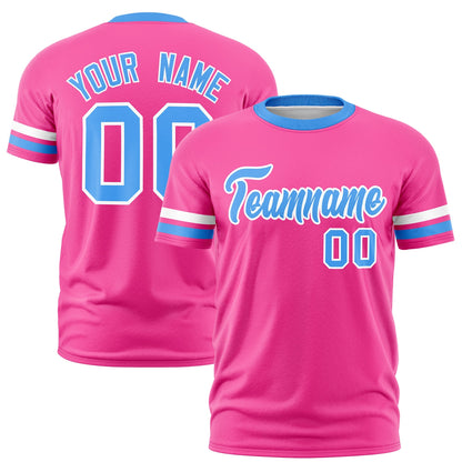 Custom Pink Powder Blue T-shirt Classic Style Stripe Fashion Sports Shirt for Youth & Adults
