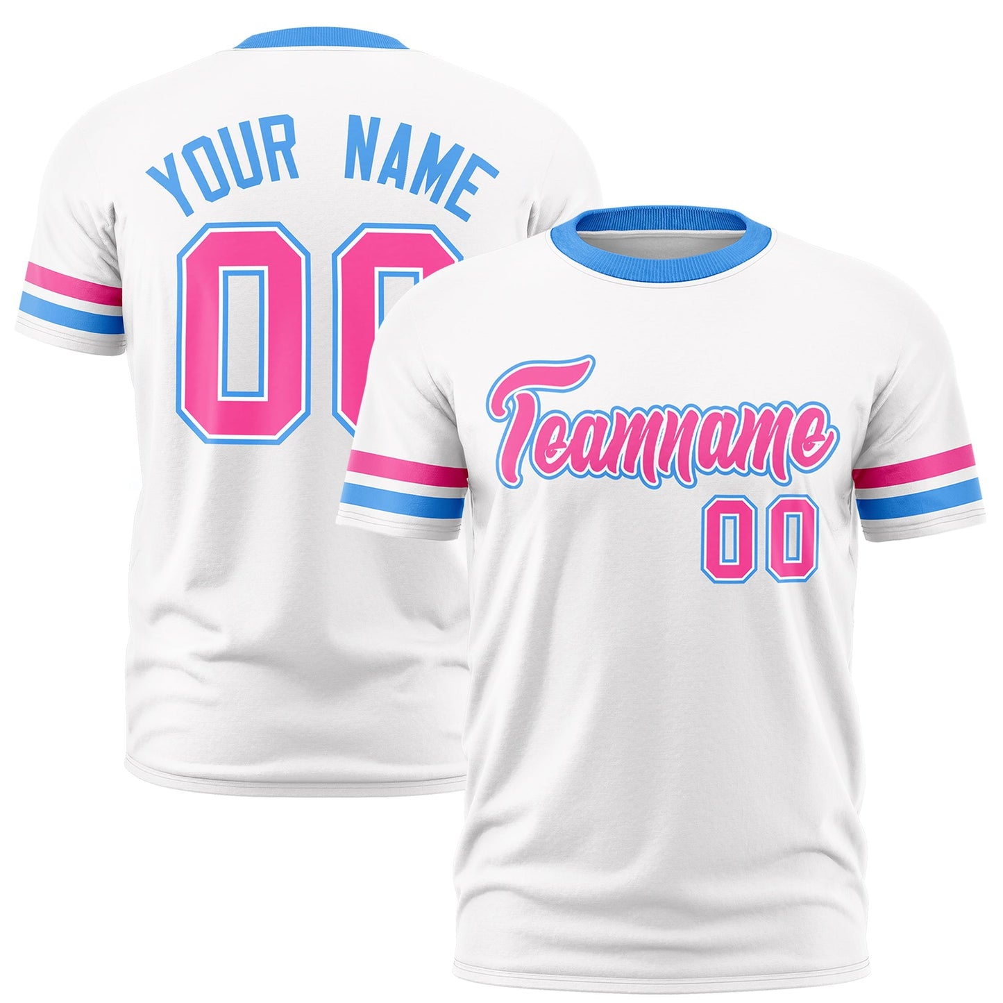 Custom White Powder Blue T-shirt Classic Style Stripe Fashion Sports Shirt for Youth & Adults
