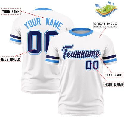 Custom White Powder Blue T-shirt Classic Style Stripe Fashion Sports Shirt for Youth & Adults