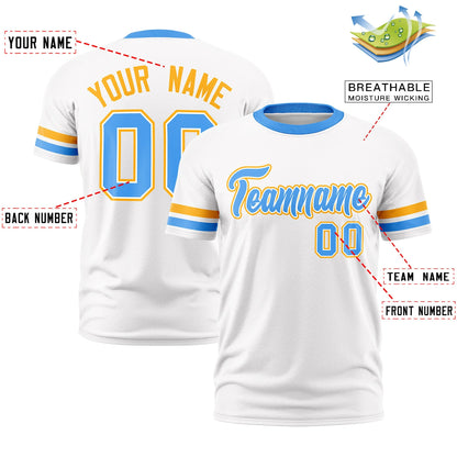 Custom White Powder Blue T-shirt Classic Style Stripe Fashion Sports Shirt for Youth & Adults