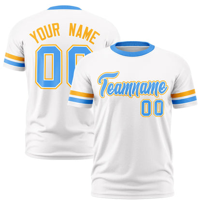 Custom White Powder Blue T-shirt Classic Style Stripe Fashion Sports Shirt for Youth & Adults