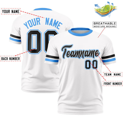 Custom White Powder Blue T-shirt Classic Style Stripe Fashion Sports Shirt for Youth & Adults