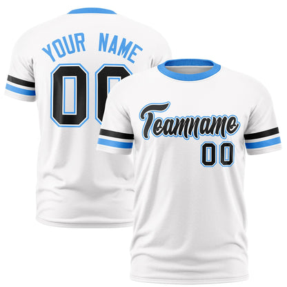 Custom White Powder Blue T-shirt Classic Style Stripe Fashion Sports Shirt for Youth & Adults