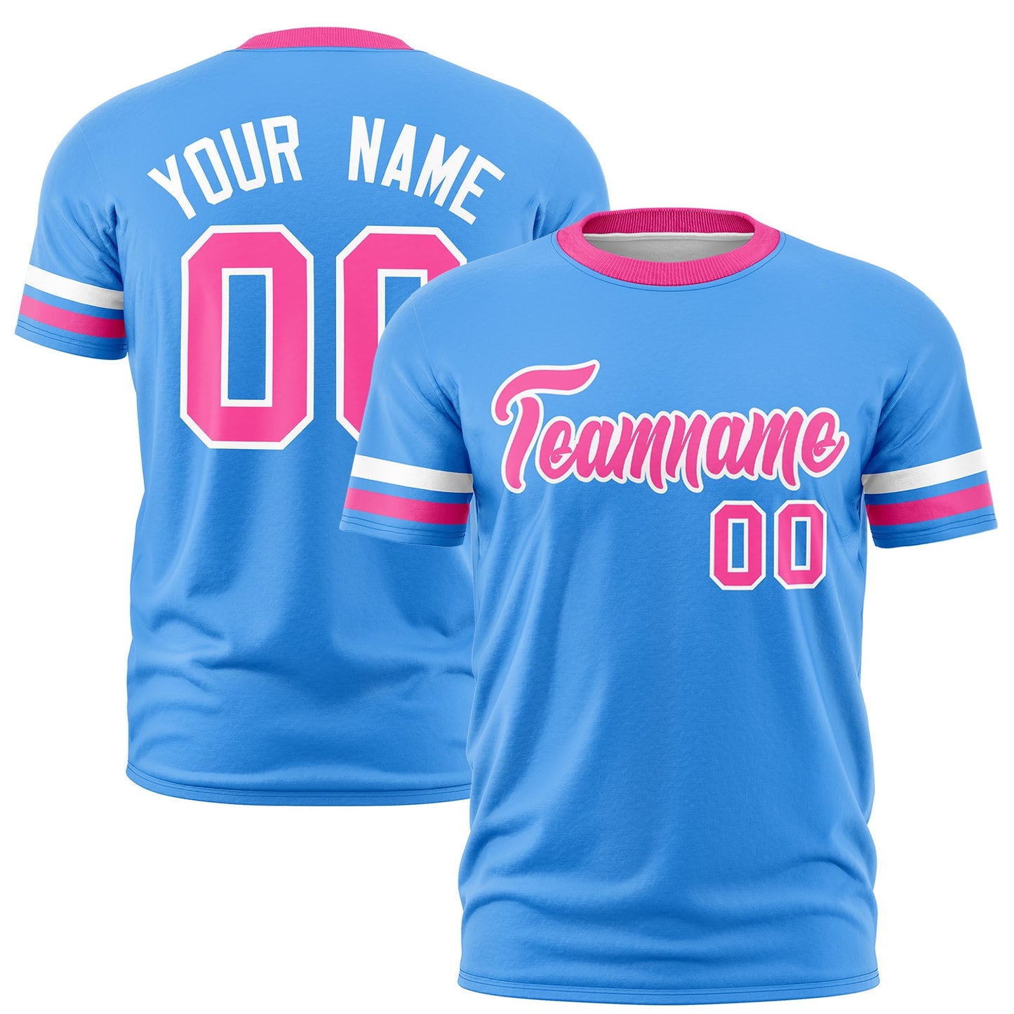 Custom Powder Blue Pink T-shirt Classic Style Stripe Fashion Sports Shirt for Youth & Adults