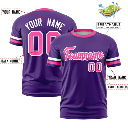 Custom Purple Pink T-shirt Classic Style Stripe Fashion Sports Shirt for Youth & Adults