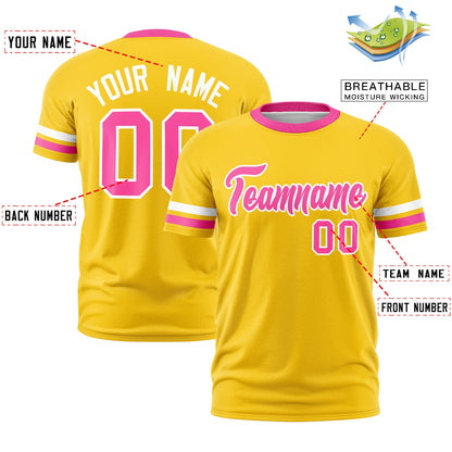Custom Gold Pink T-shirt Classic Style Stripe Fashion Sports Shirt for Youth & Adults