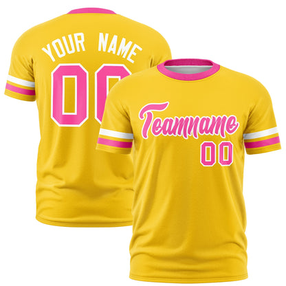 Custom Gold Pink T-shirt Classic Style Stripe Fashion Sports Shirt for Youth & Adults