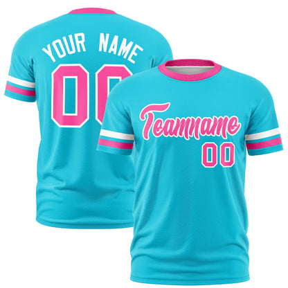 Custom Sky Blue Pink T-shirt Classic Style Stripe Fashion Sports Shirt for Youth & Adults