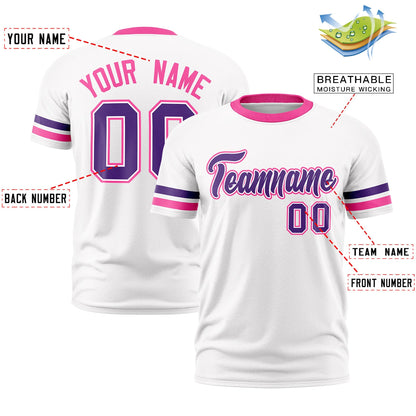 Custom White Pink T-shirt Classic Style Stripe Fashion Sports Shirt for Youth & Adults